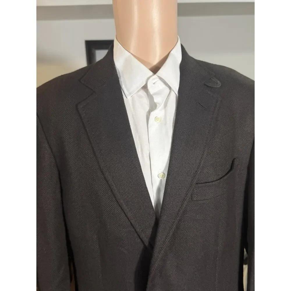 Tom Ford Brown Flannel Cashmere Herringbone Suede Storm Collar Blazer 54 44R